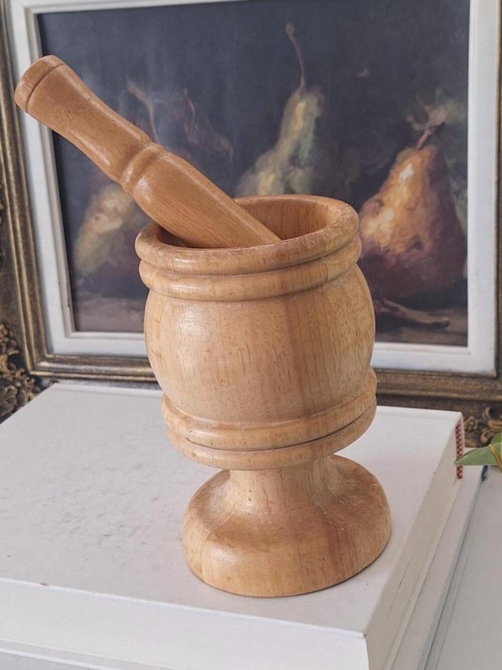 Vintage Wood Mortar and Pestle Wooden aged